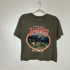 Inspired Culture Jasper National Park Alberta Canada olive green cropped tee L